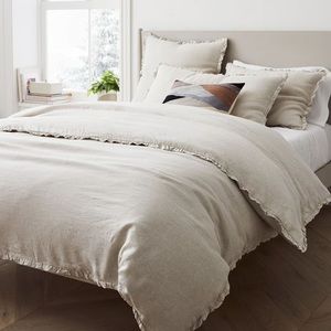 New!West Elm European Flax Linen Ruffle Duvet Cover & Shams Set; natural flax